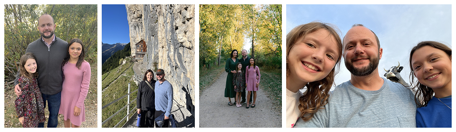 A collage of Craig Felchle creating happy memories with his wife and their two daughters.