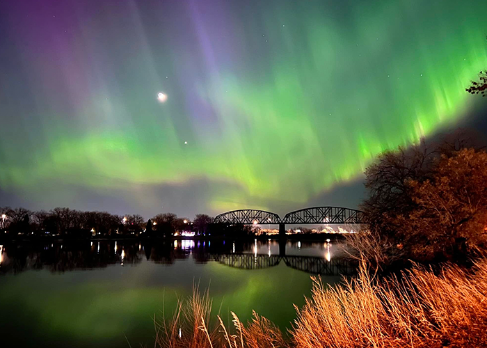The northern lights seen over the Missouri River between Bismarck and Mandan.