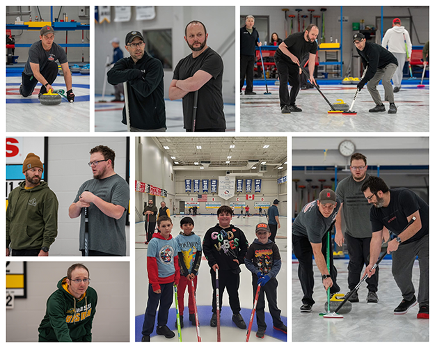 A happy collage of Craig Felchle curling with colleagues and their families in Bismarck, ND.