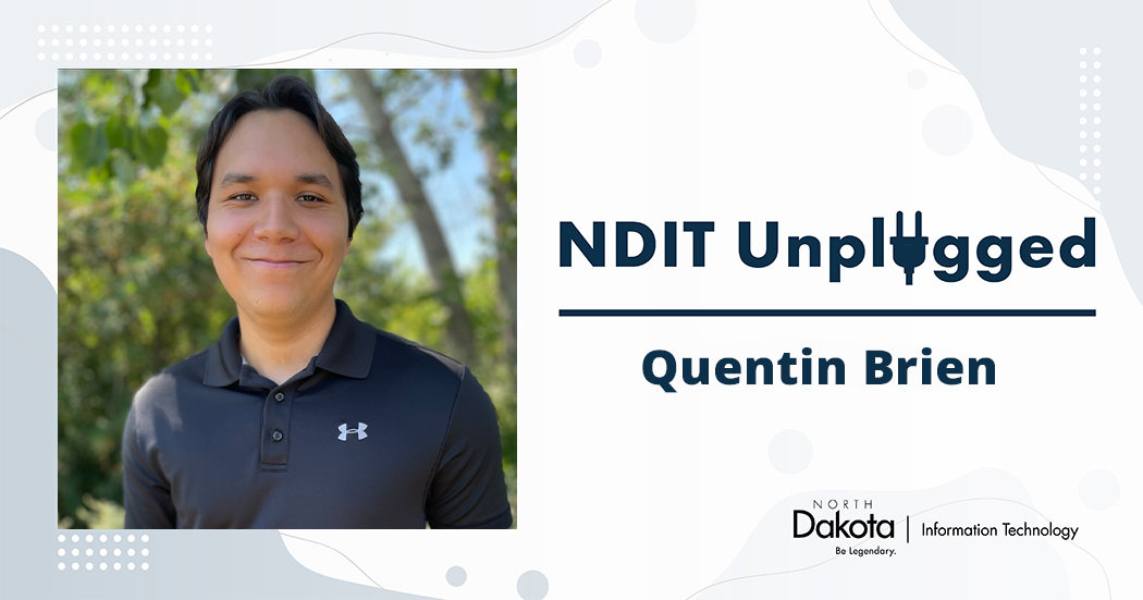 Quentin Brien’s professional headshot placed in a light-colored NDIT Unplugged graphic that shows his name and NDIT’s logo.