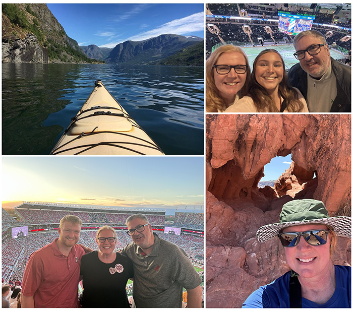 A collage of Sarah Lee going on adventures and making beautiful memories with her family.