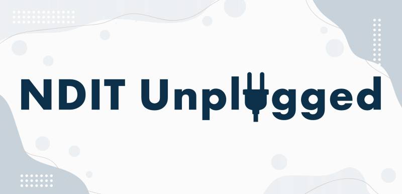 NDIT Unplugged logo – dark blue sans-serif font, with the letter "U" in "Unplugged" replaced by a plug icon.