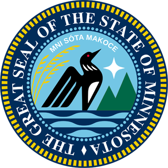 State seal of Minnesota showing a common loon, Minnesota's state bird, wild rice, the state grain, and the North Star.