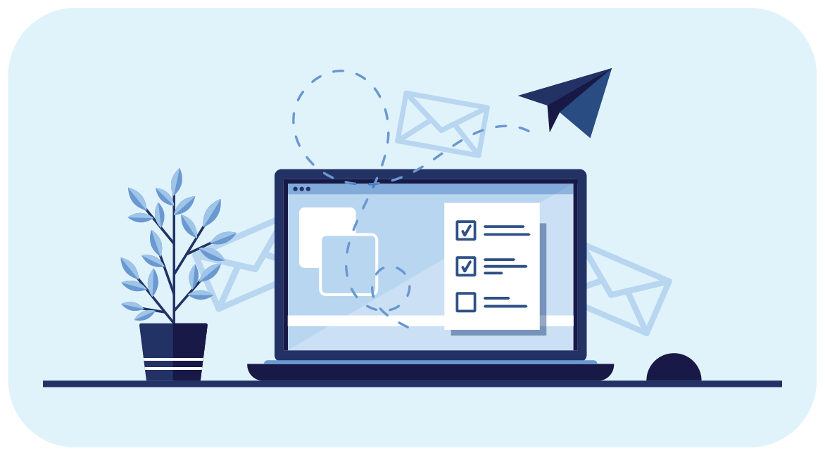 illustration of laptop computer with forms